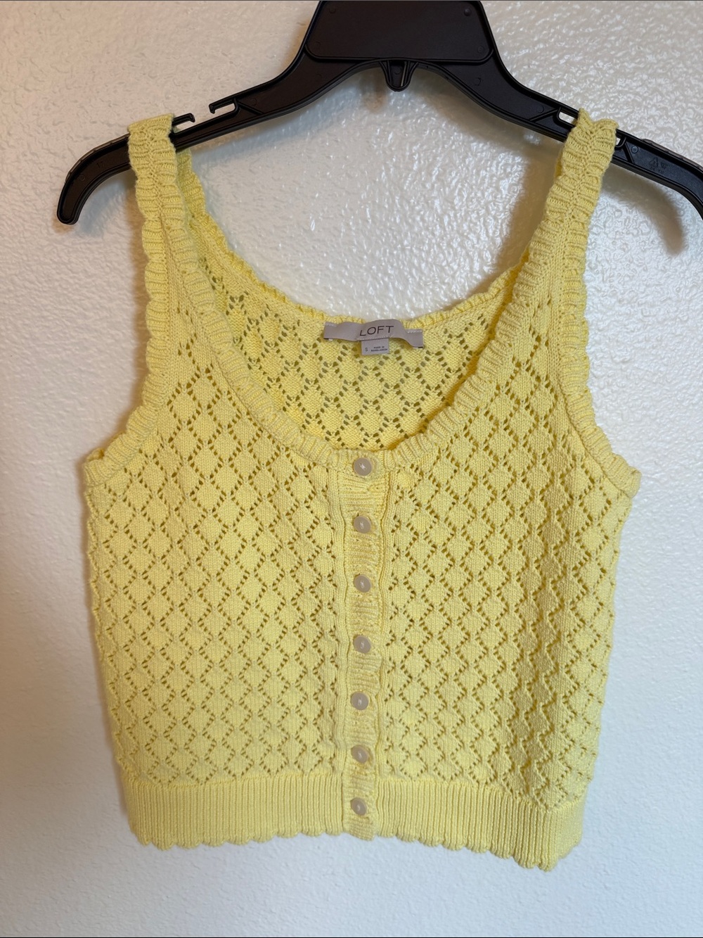 LOFT Yellow Eyelet Knit Button-Front Crop Tank
